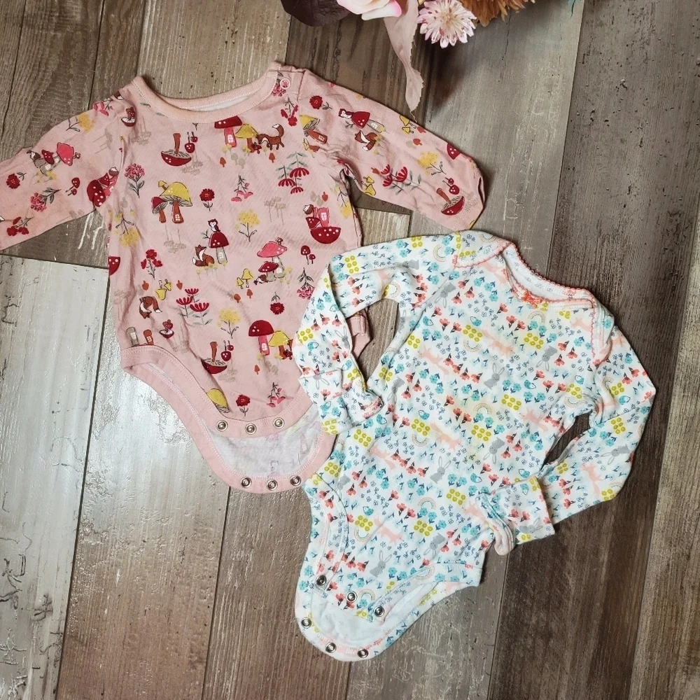 2pc Baby Girl Floral Bodysuit Bundle Size 0-3M | Garanimals & Carter's | EUC